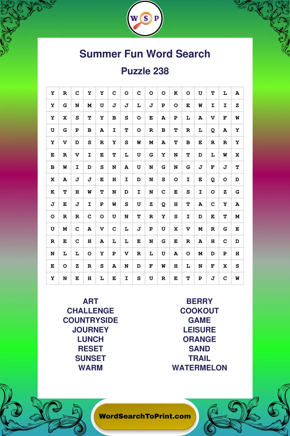 Summer Fun Word Search Puzzle 238