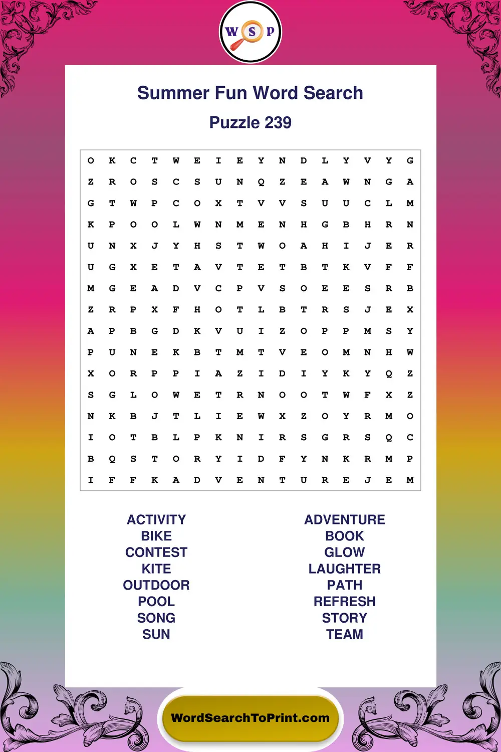 Summer Fun Word Search Puzzle 239