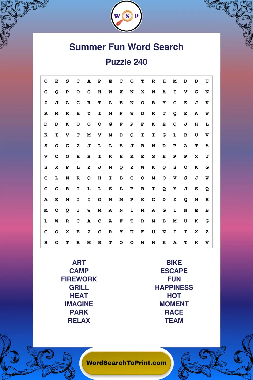 Summer Fun Word Search Puzzle 240