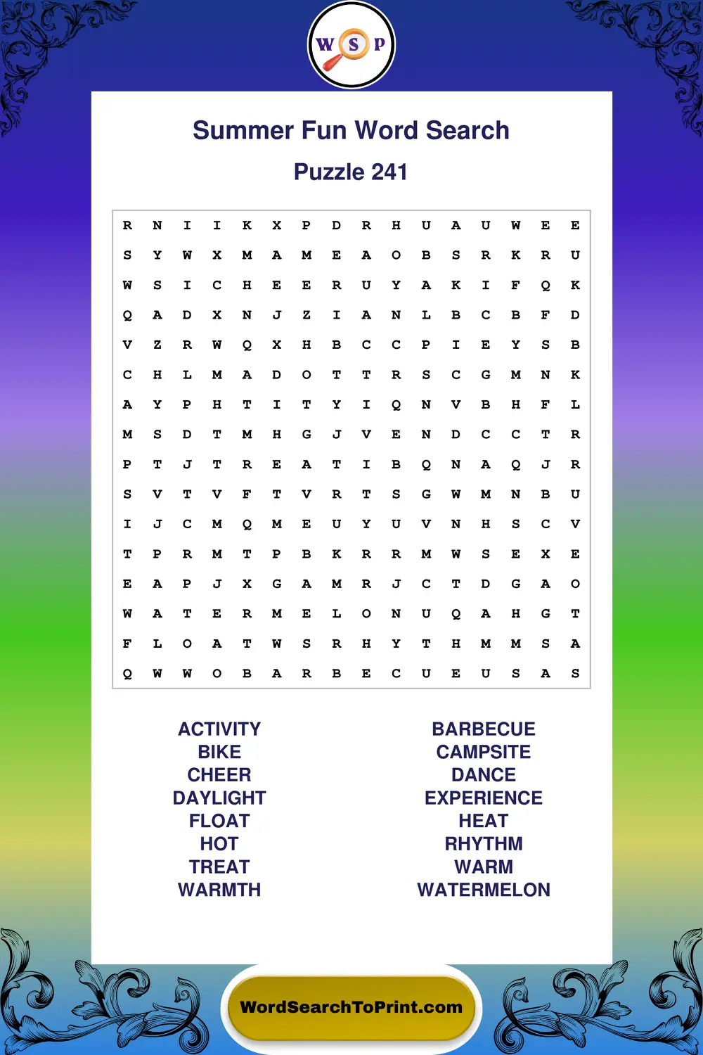 Summer Fun Word Search Puzzle 241