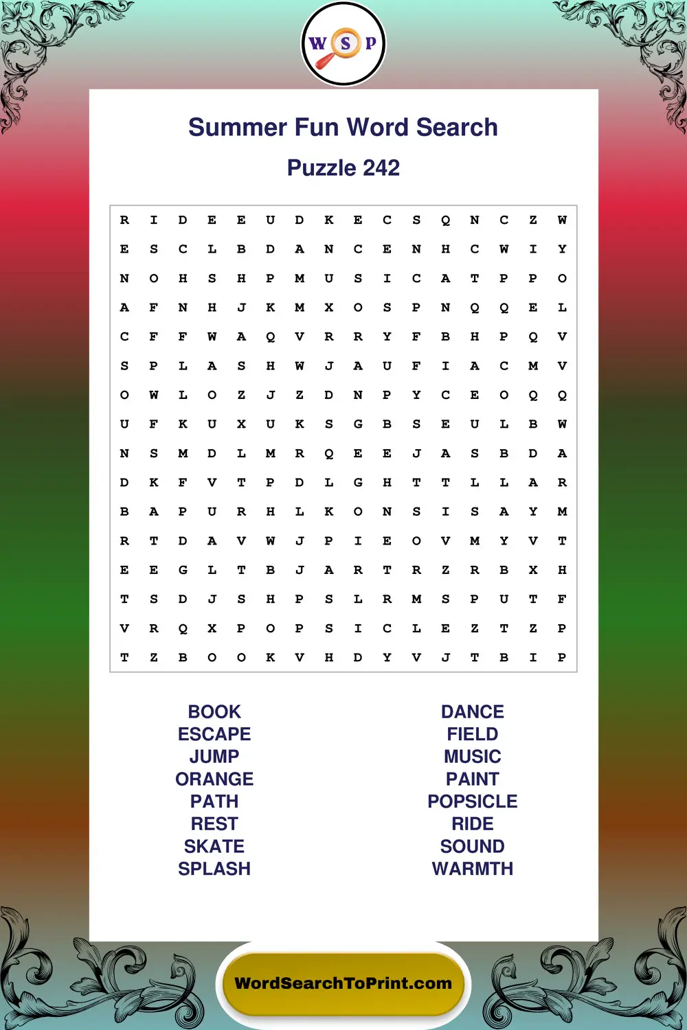 Summer Fun Word Search Puzzle 242