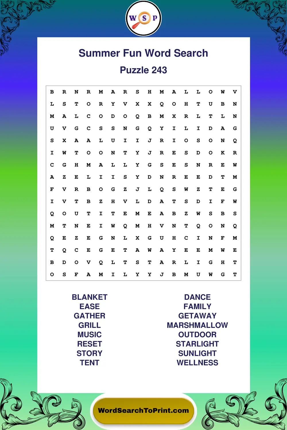 Summer Fun Word Search Puzzle 243