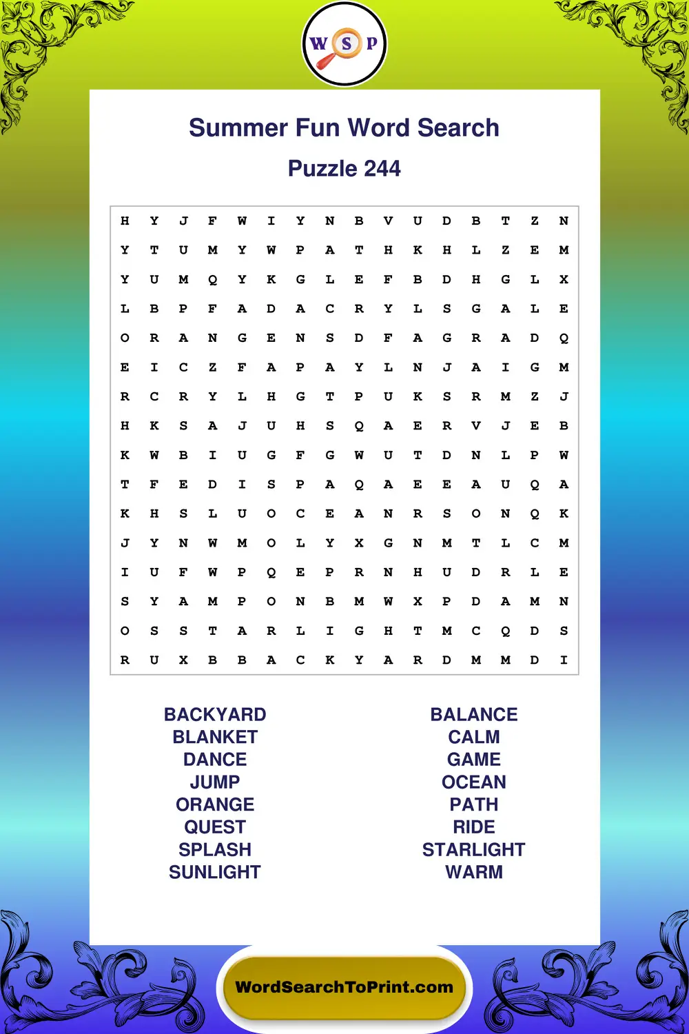 Summer Fun Word Search Puzzle 244