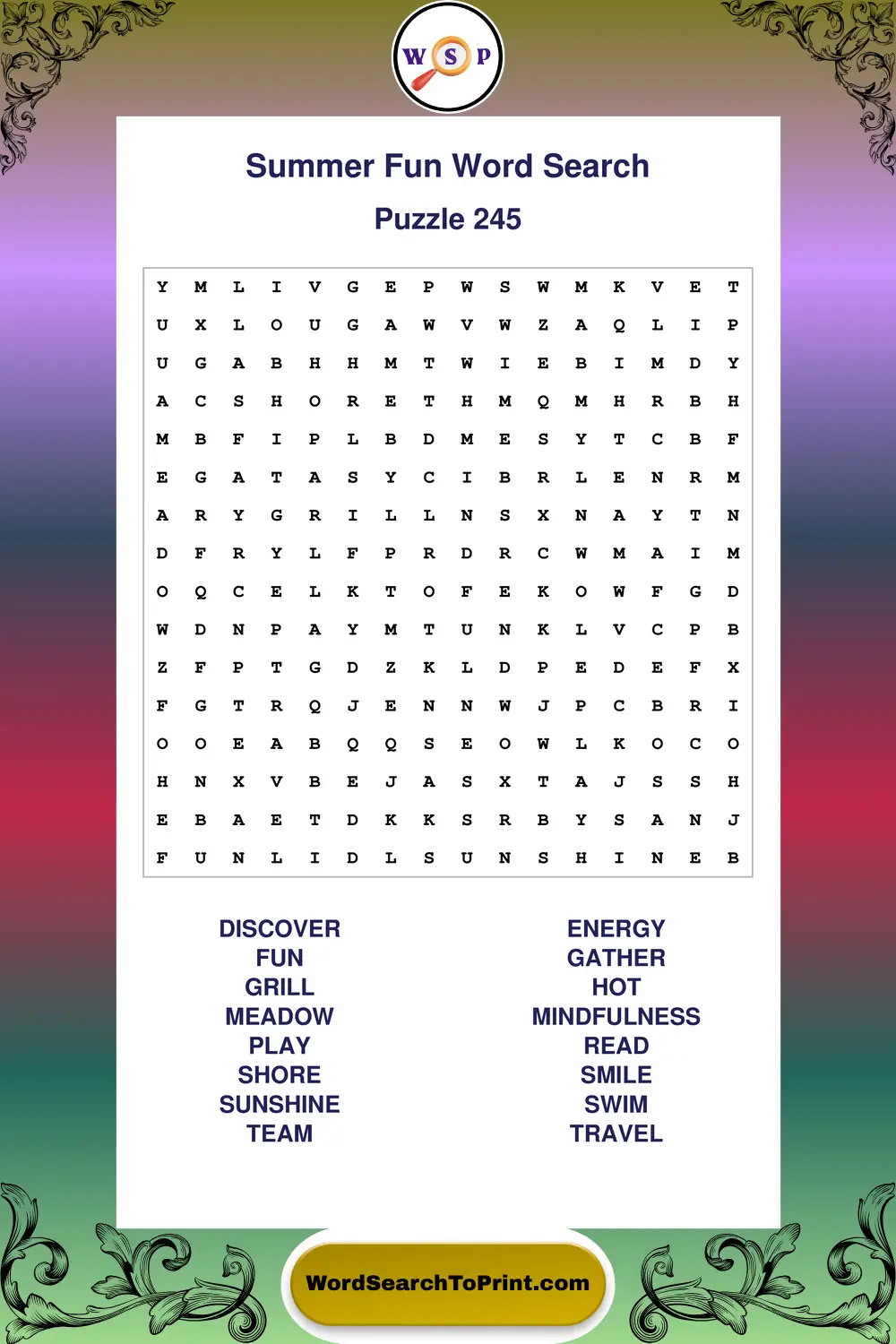 Summer Fun Word Search Puzzle 245