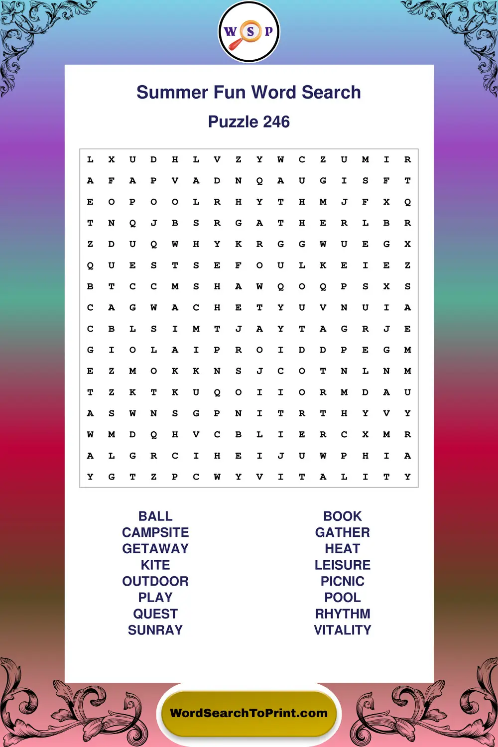 Summer Fun Word Search Puzzle 246