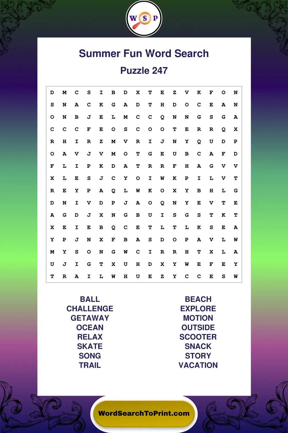 Summer Fun Word Search Puzzle 247
