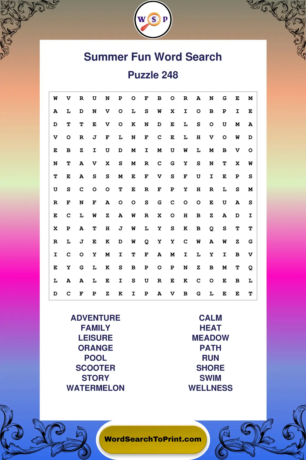 Summer Fun Word Search Puzzle 248