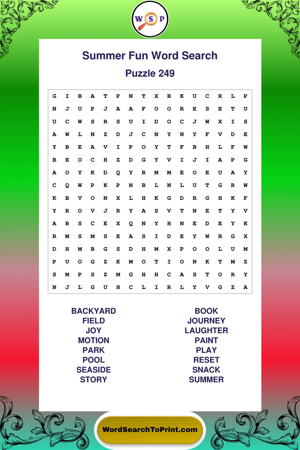 Summer Fun Word Search Puzzle 249