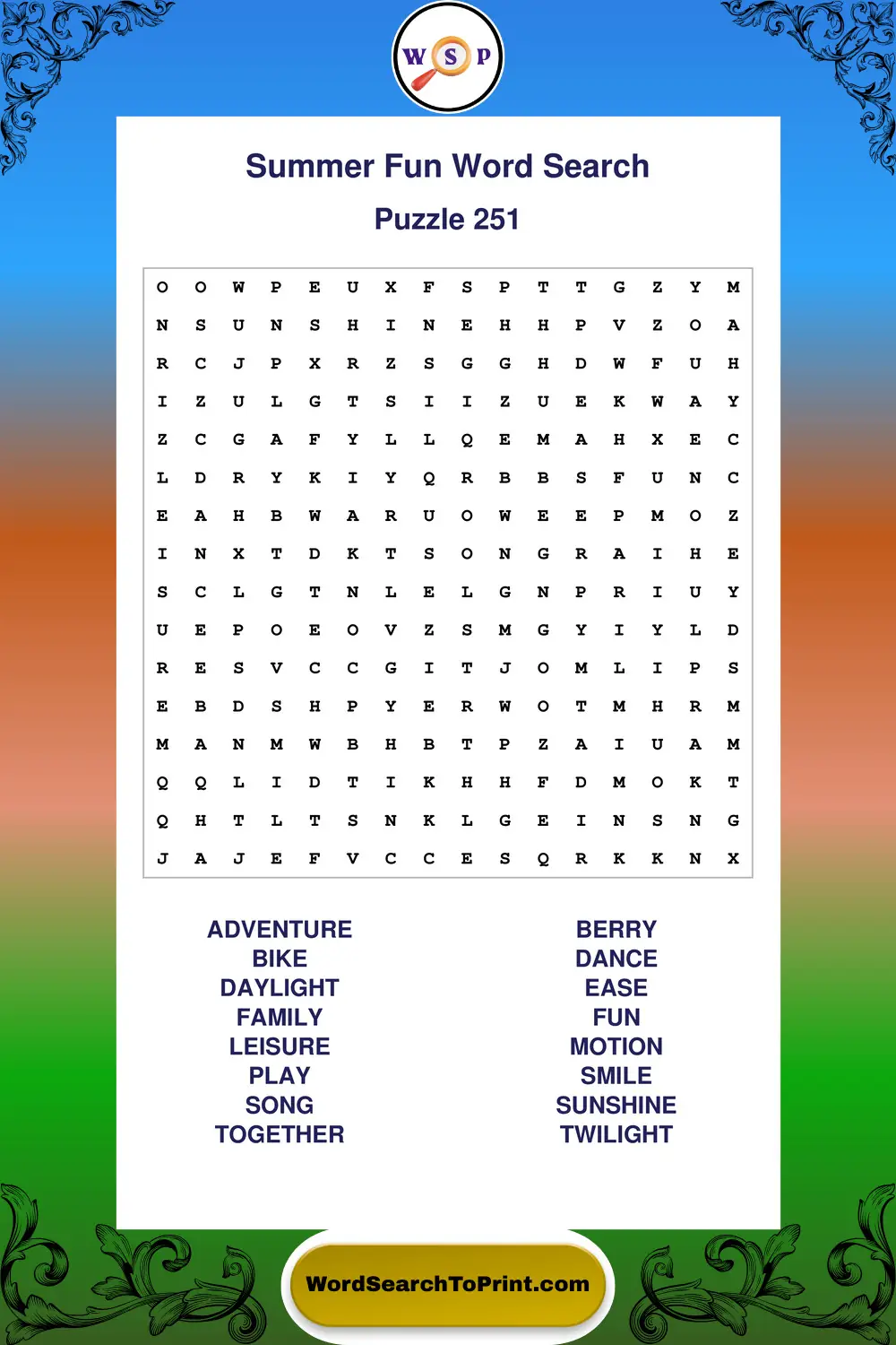 Summer Fun Word Search Puzzle 251