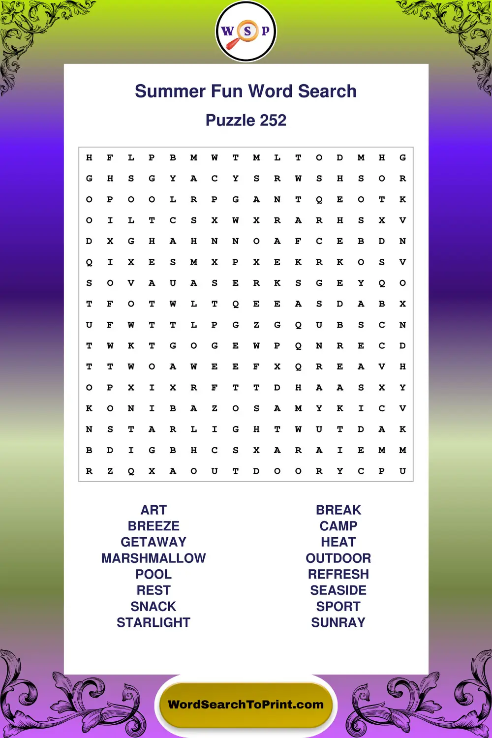 Summer Fun Word Search Puzzle 252