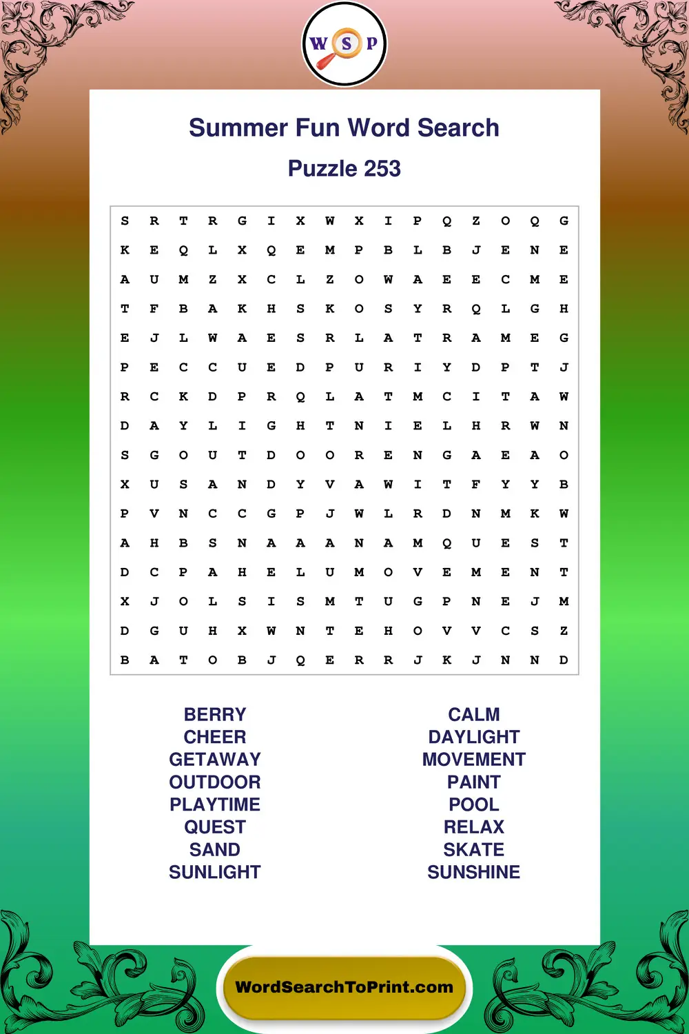 Summer Fun Word Search Puzzle 253