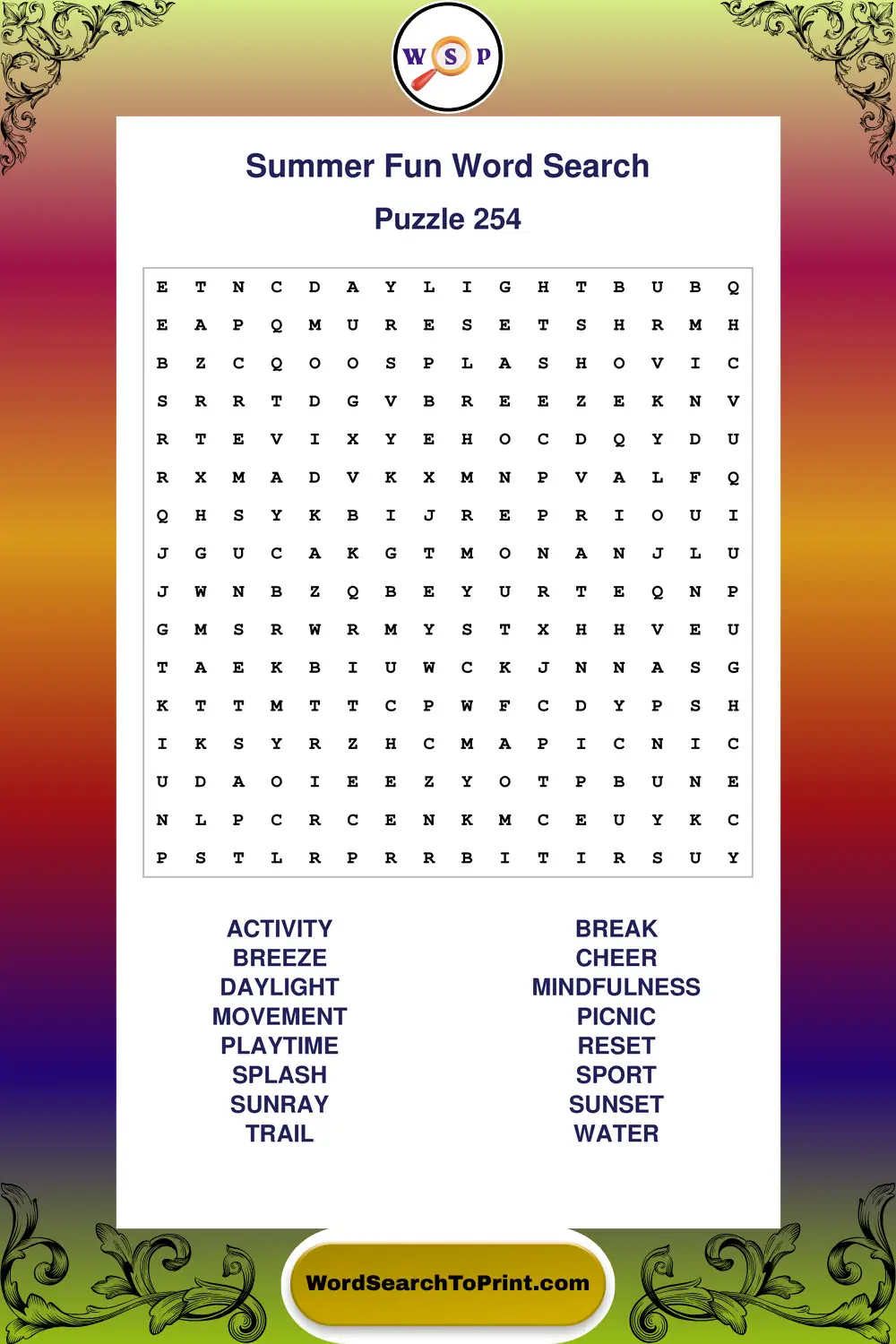 Summer Fun Word Search Puzzle 254