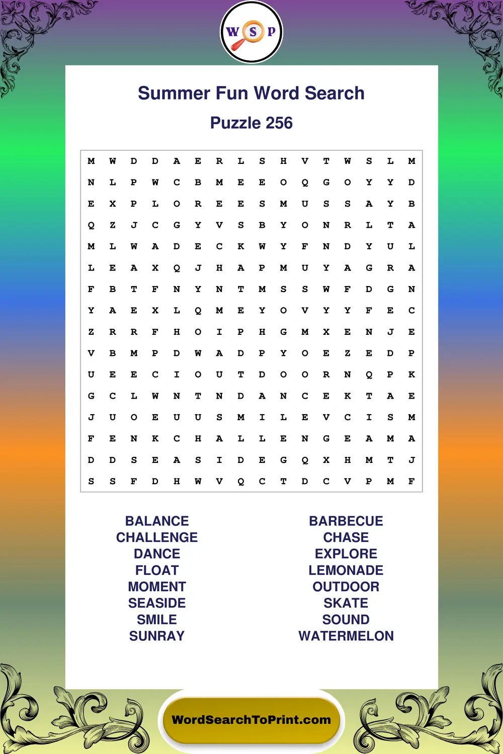 Summer Fun Word Search Puzzle 256