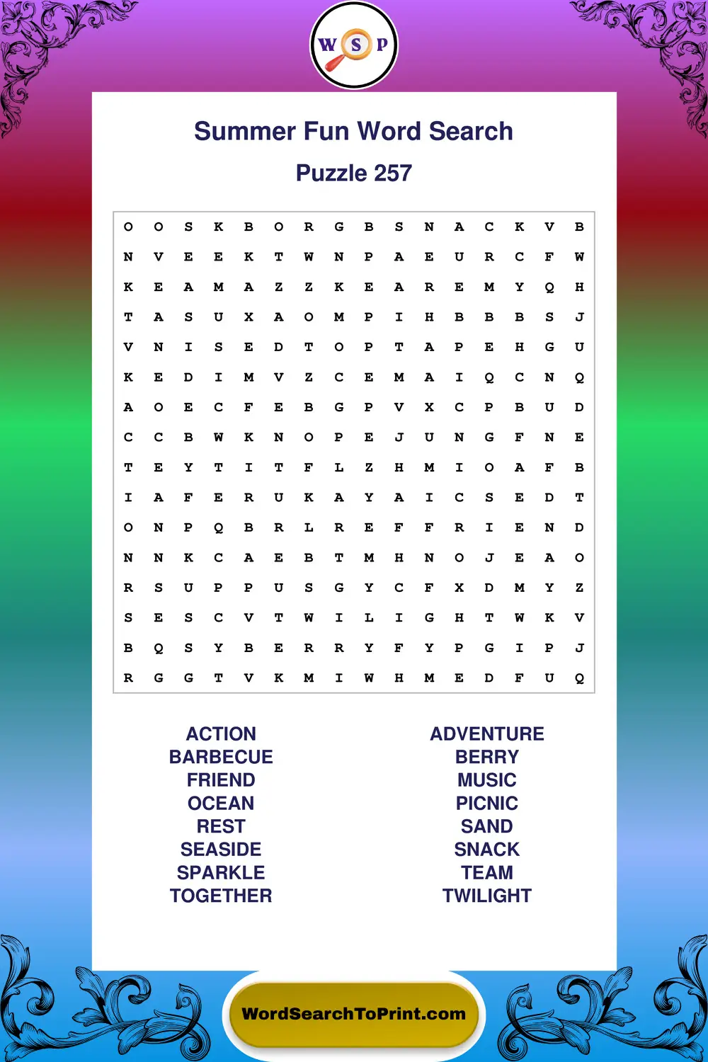Summer Fun Word Search Puzzle 257
