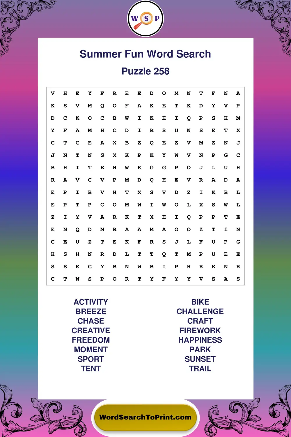 Summer Fun Word Search Puzzle 258