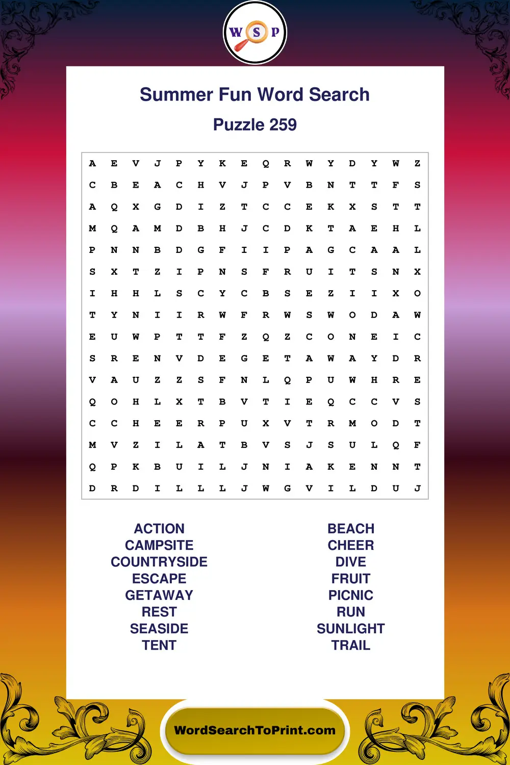 Summer Fun Word Search Puzzle 259