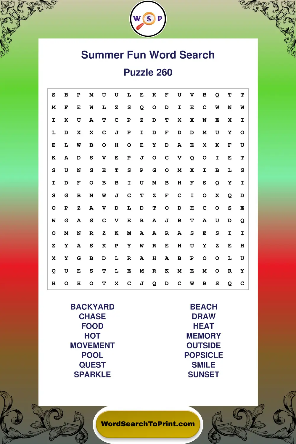 Summer Fun Word Search Puzzle 260