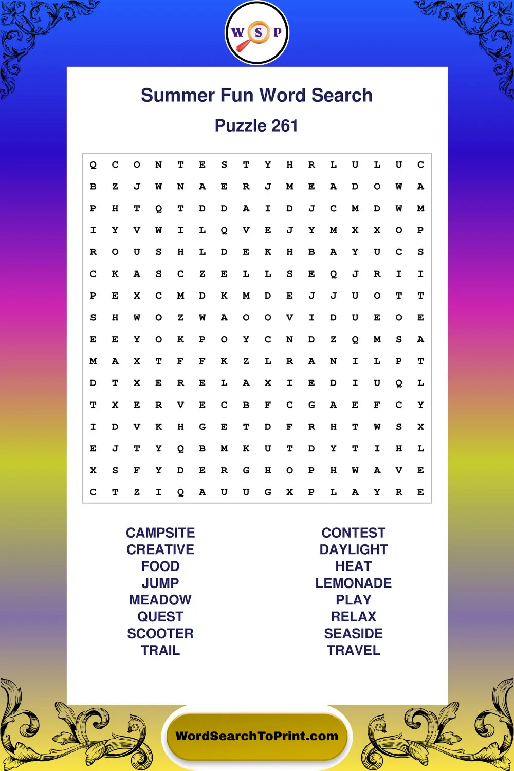 Summer Fun Word Search Puzzle 261