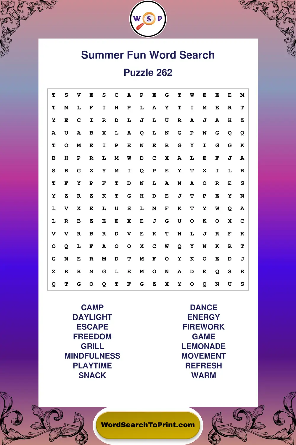 Summer Fun Word Search Puzzle 262