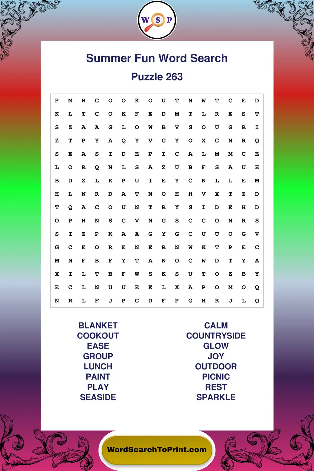 Summer Fun Word Search Puzzle 263