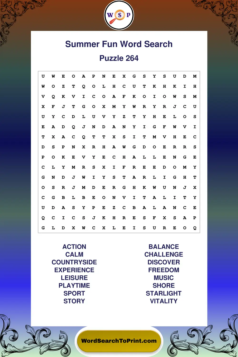 Summer Fun Word Search Puzzle 264