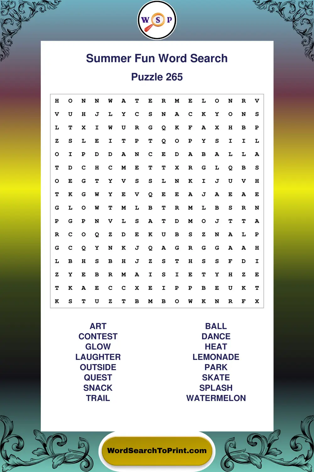Summer Fun Word Search Puzzle 265