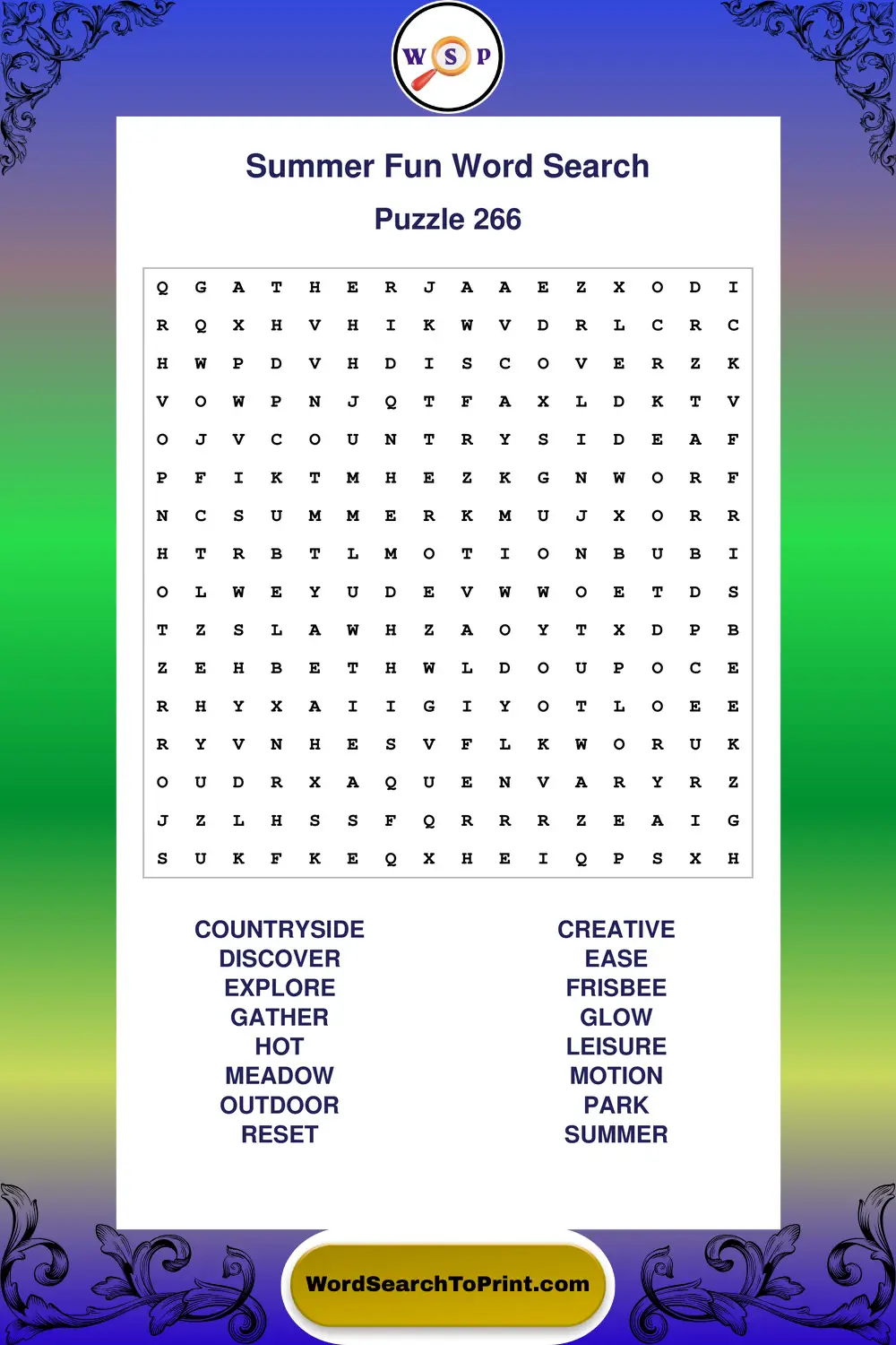 Summer Fun Word Search Puzzle 266