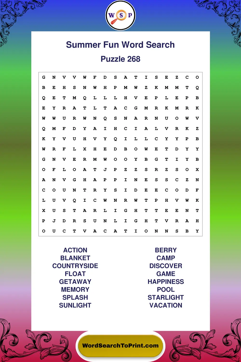 Summer Fun Word Search Puzzle 268