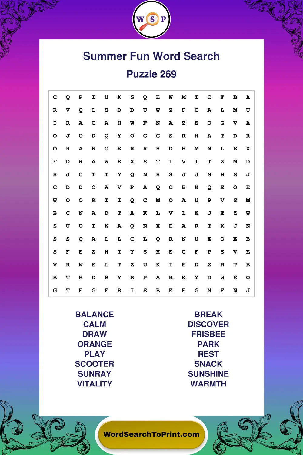 Summer Fun Word Search Puzzle 269