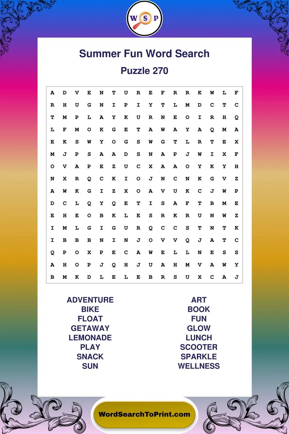 Summer Fun Word Search Puzzle 270