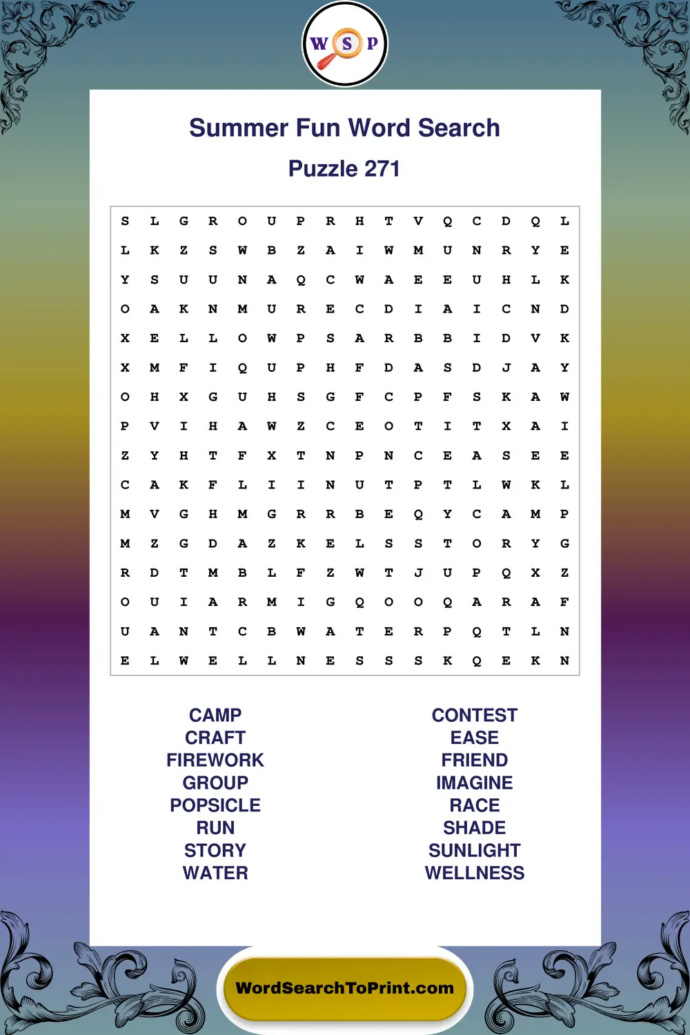 Summer Fun Word Search Puzzle 271