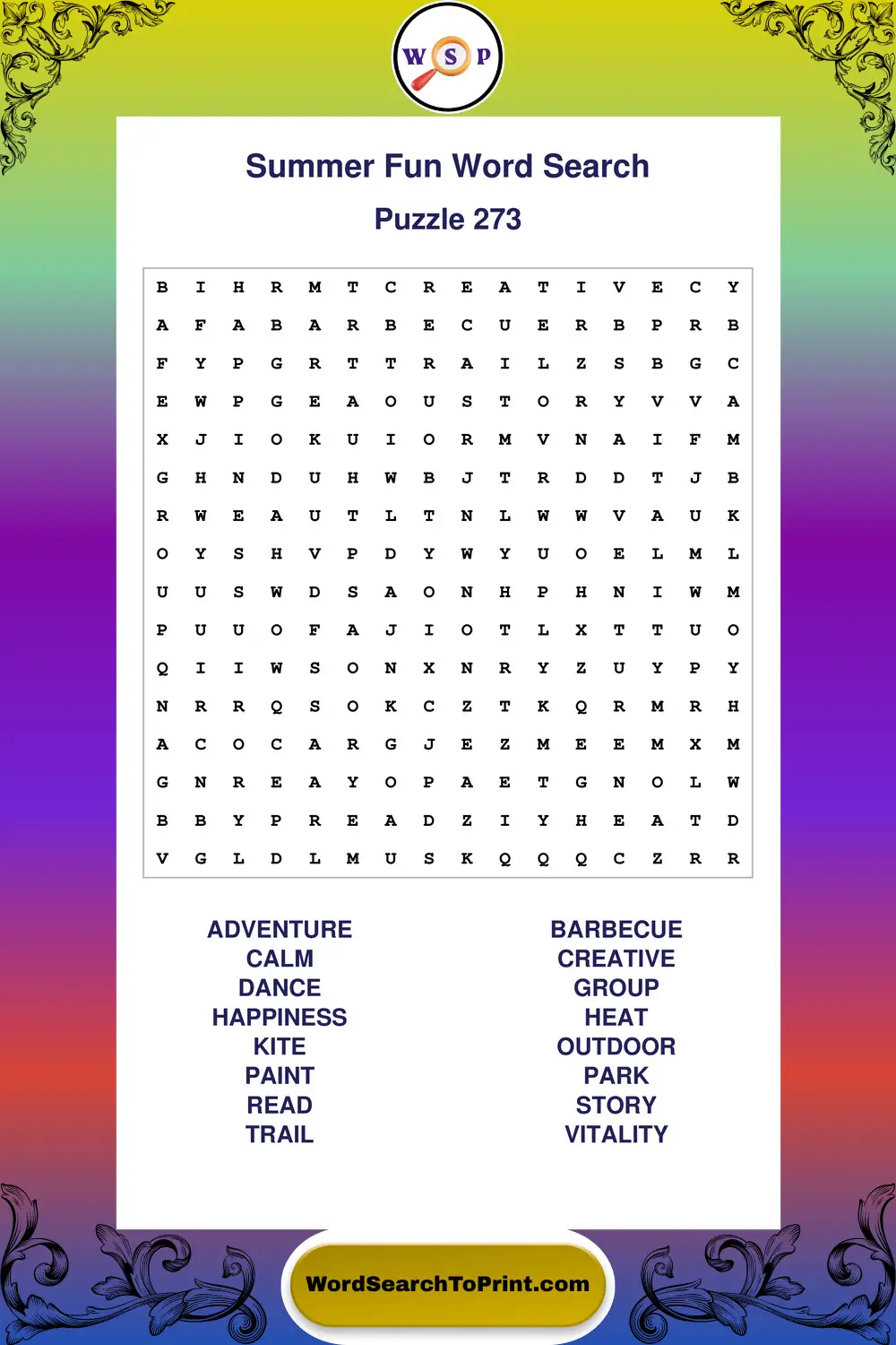 Summer Fun Word Search Puzzle 273