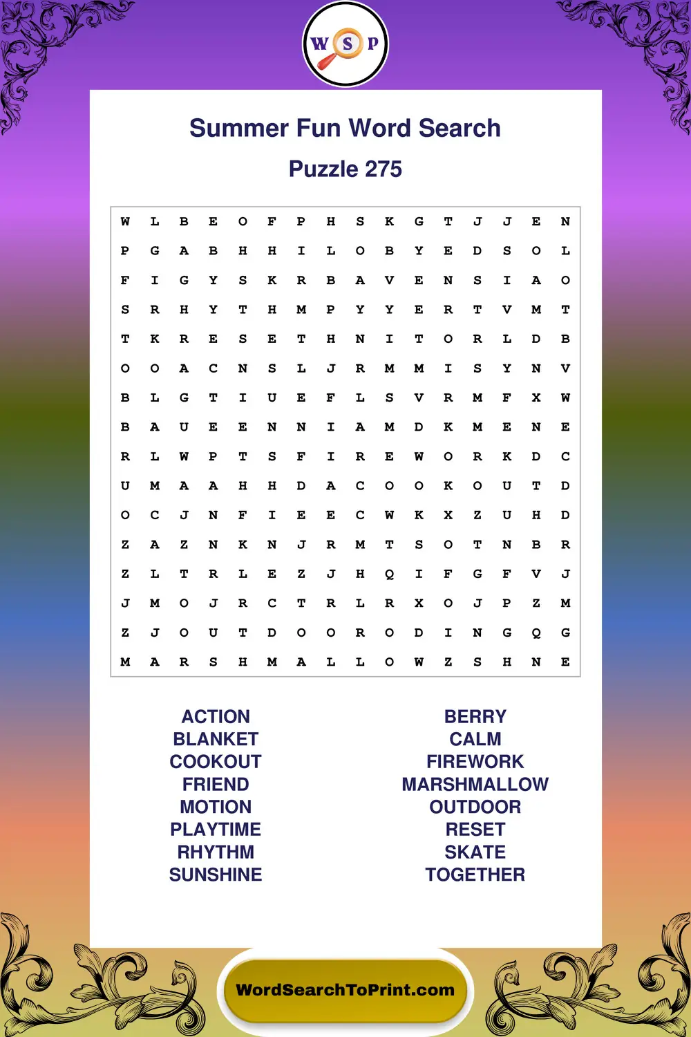 Summer Fun Word Search Puzzle 275