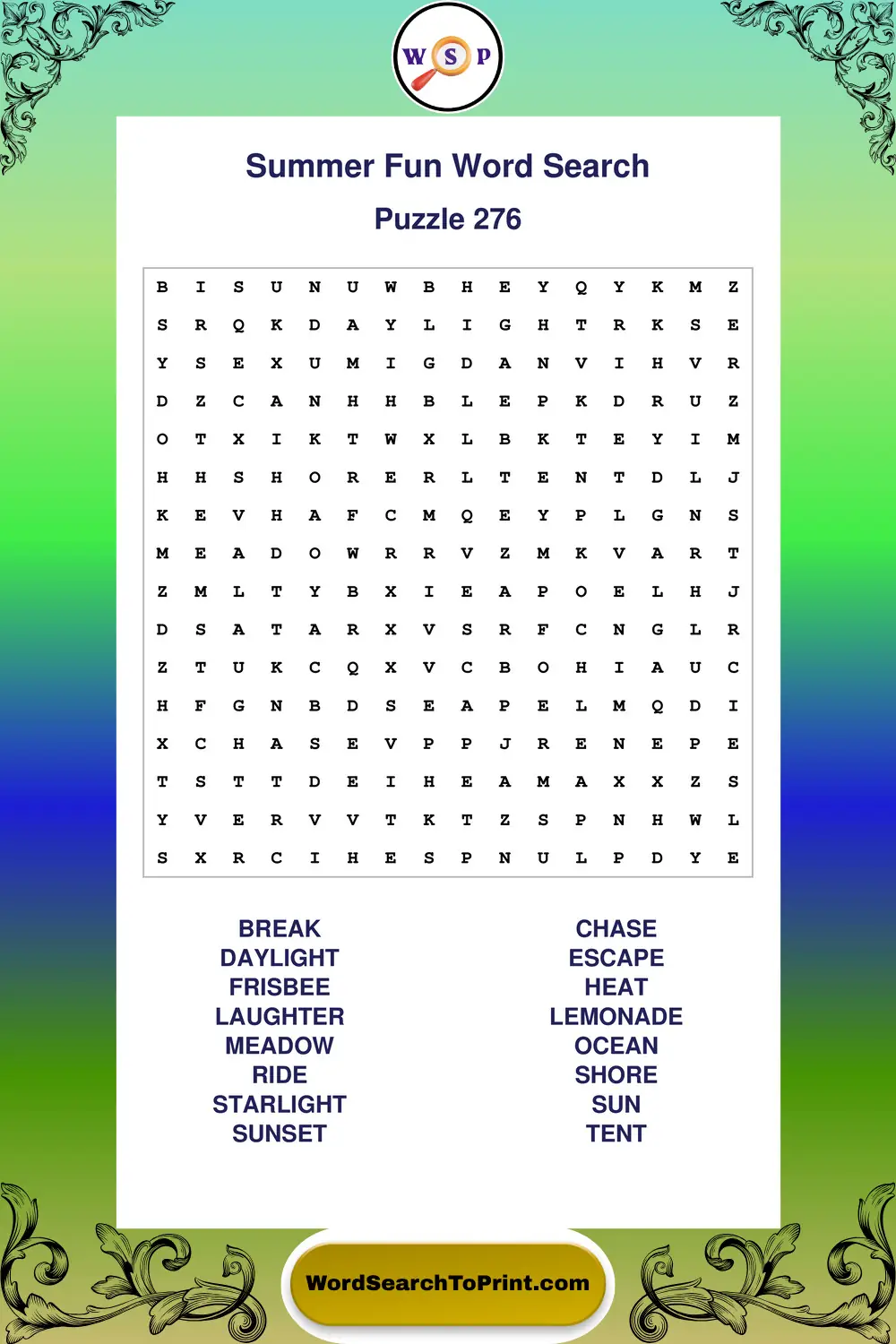 Summer Fun Word Search Puzzle 276