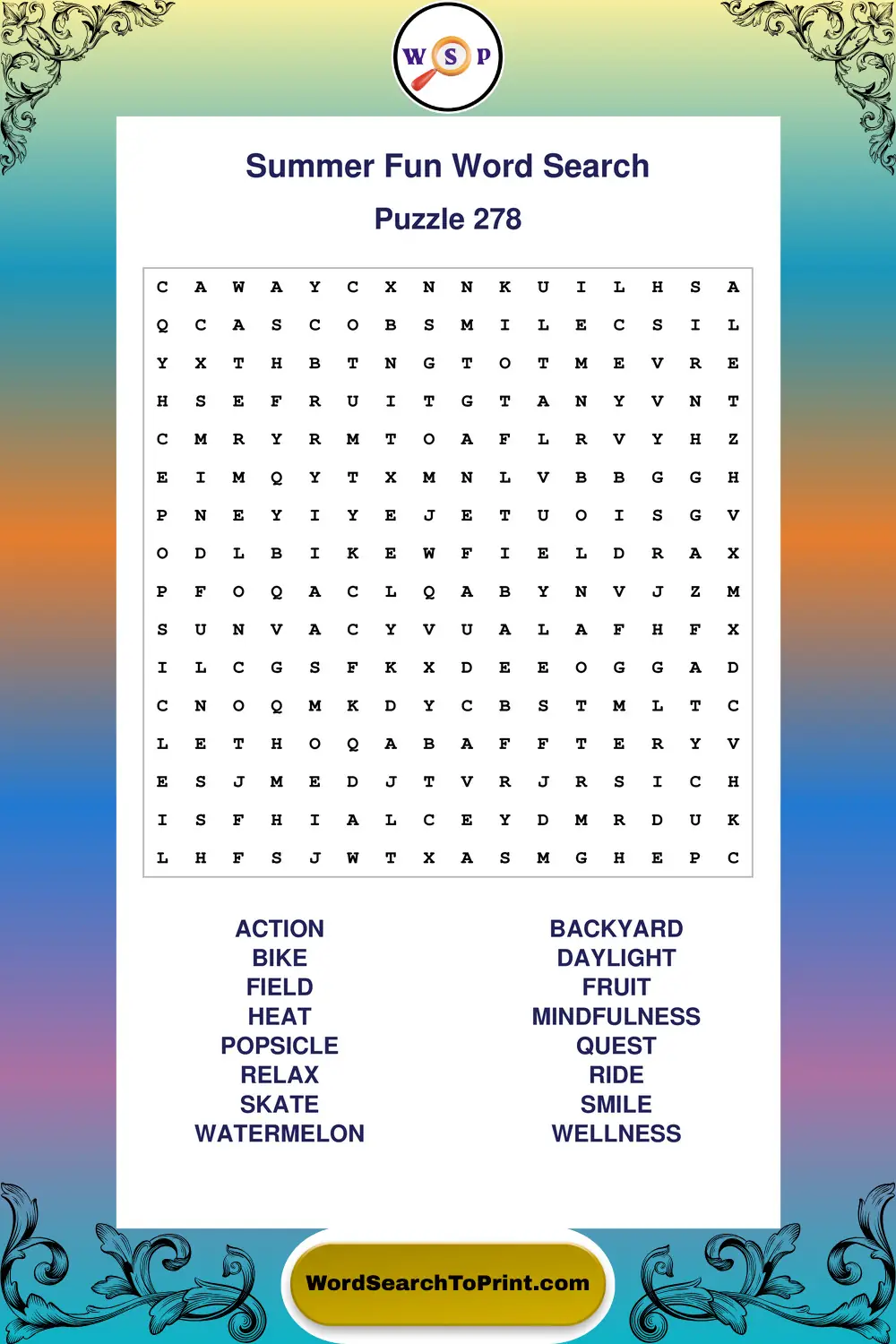 Summer Fun Word Search Puzzle 278