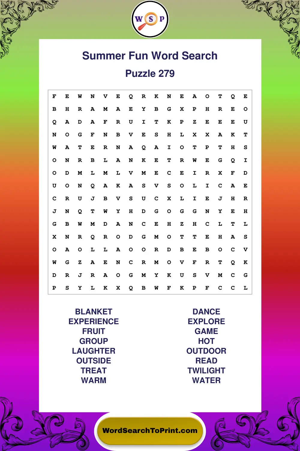 Summer Fun Word Search Puzzle 279