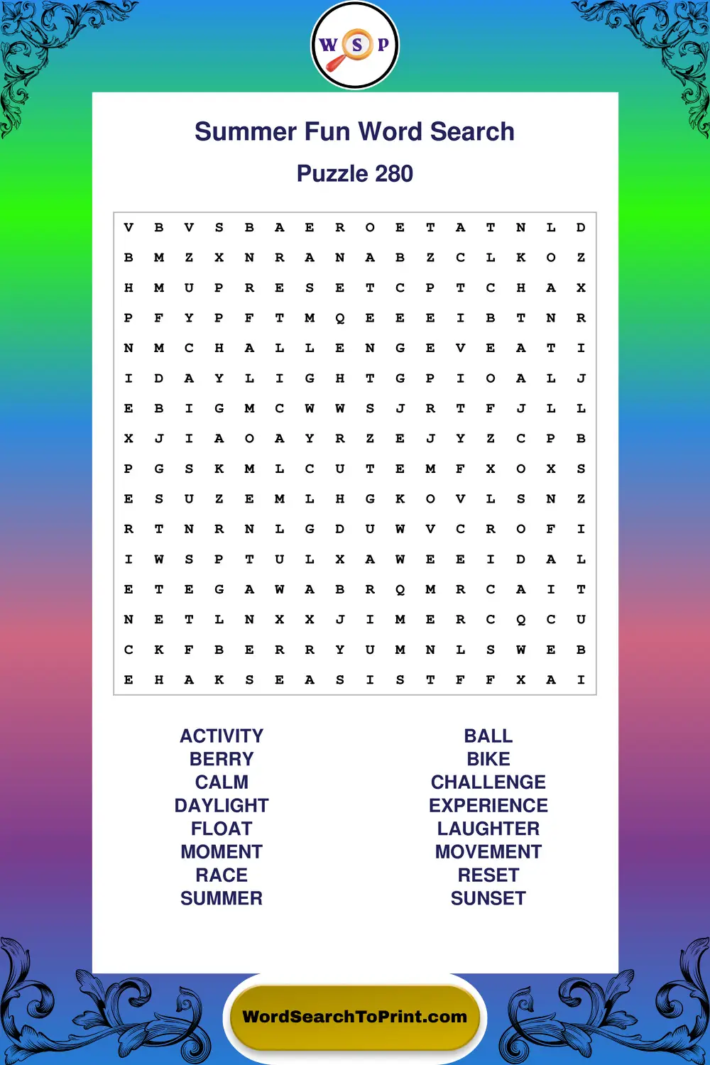 Summer Fun Word Search Puzzle 280