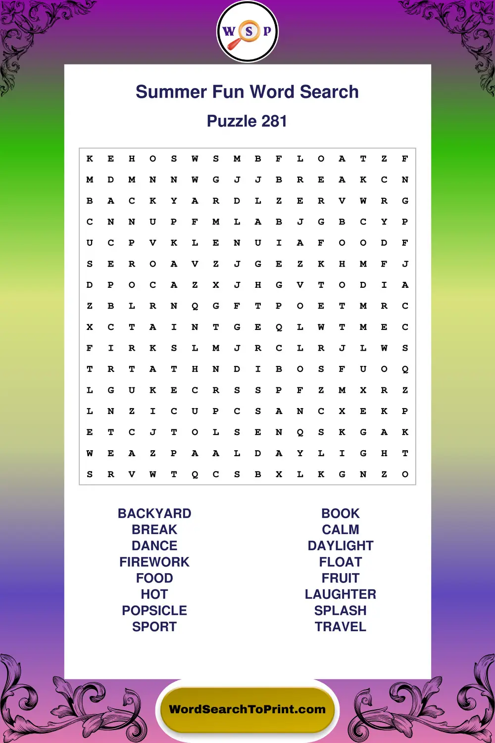 Summer Fun Word Search Puzzle 281