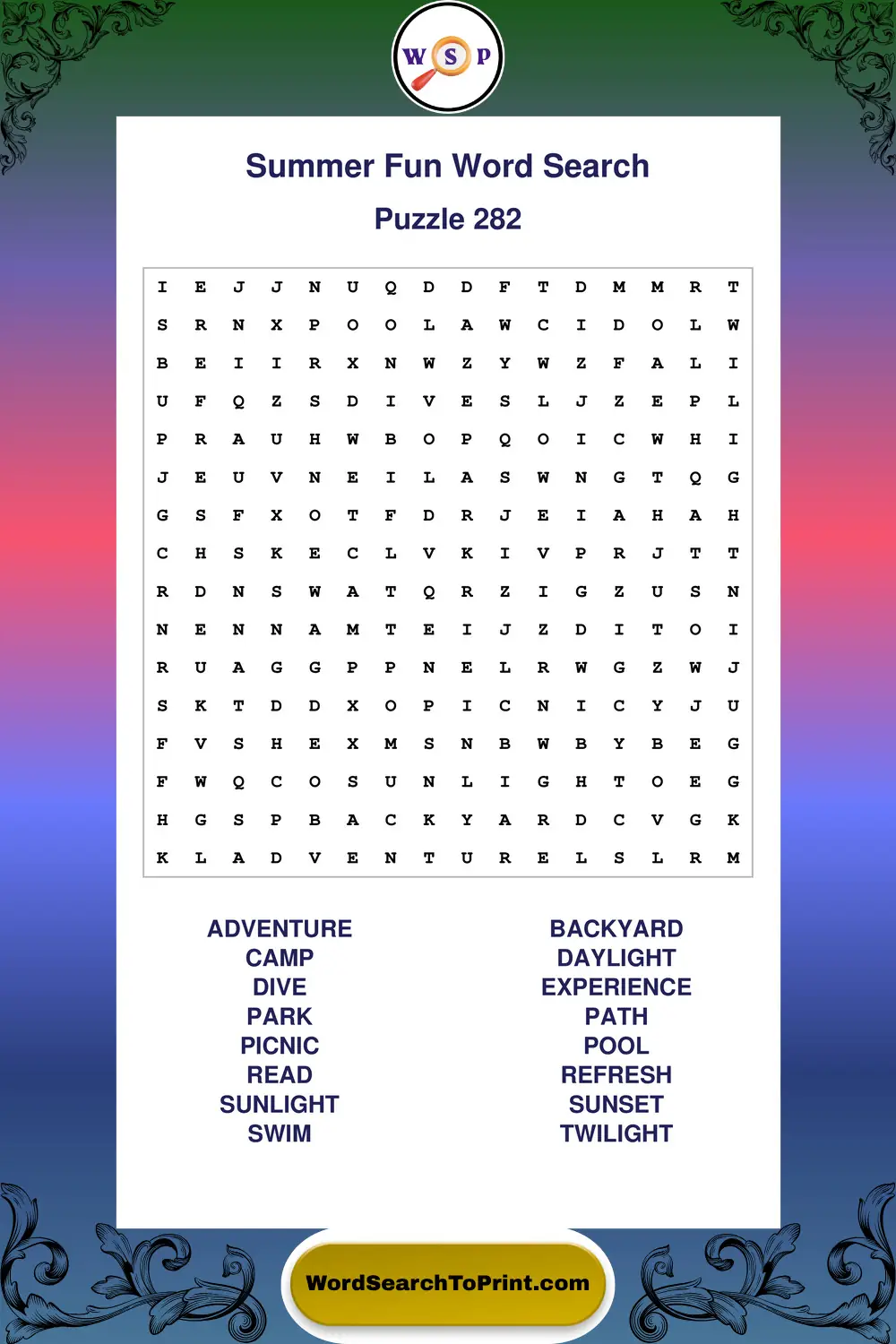 Summer Fun Word Search Puzzle 282