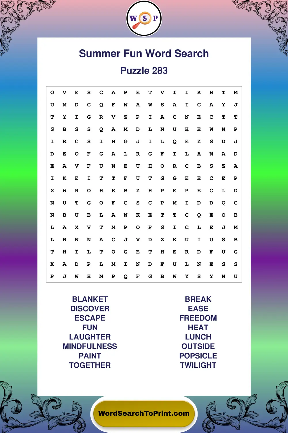 Summer Fun Word Search Puzzle 283