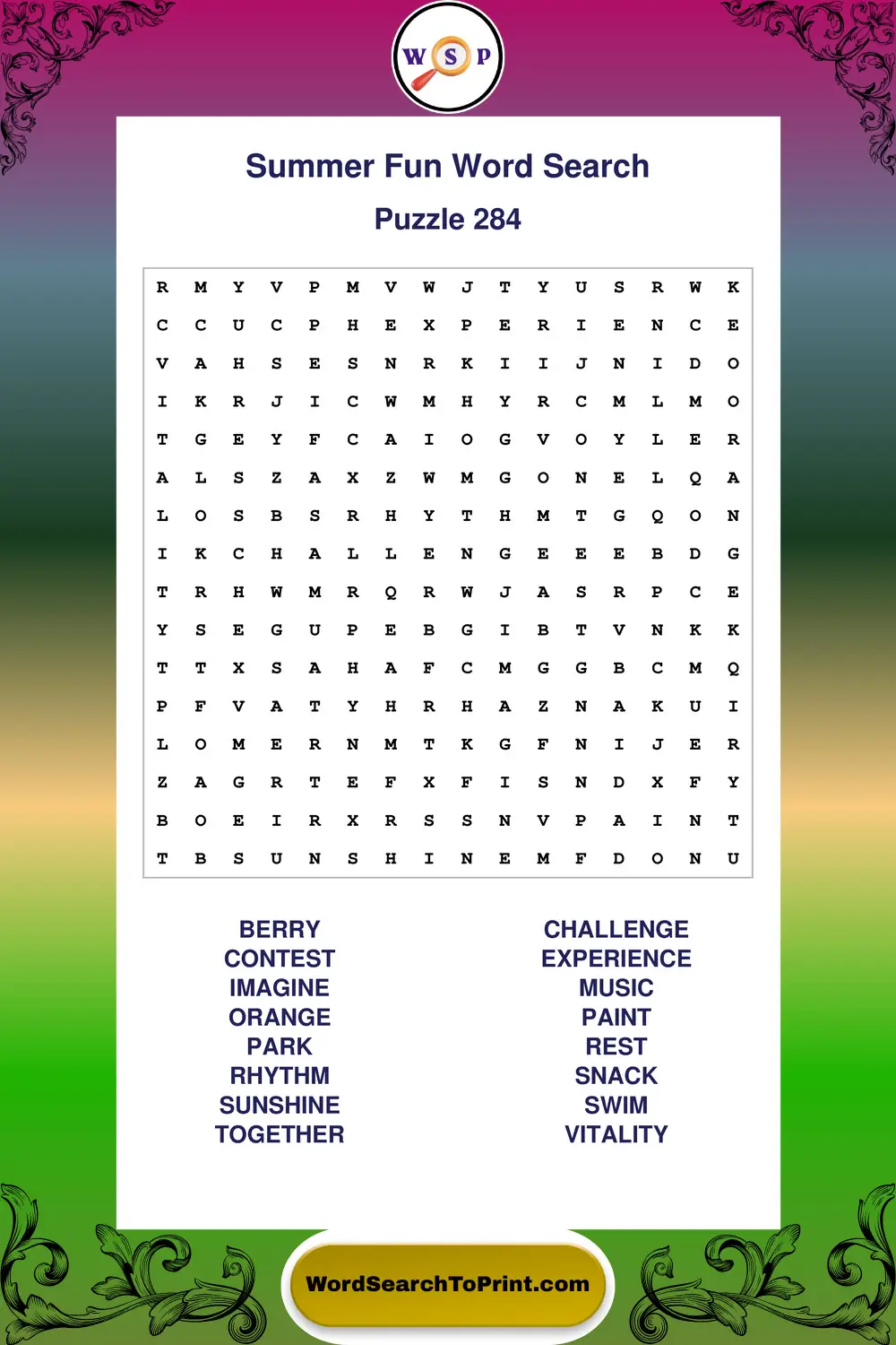 Summer Fun Word Search Puzzle 284