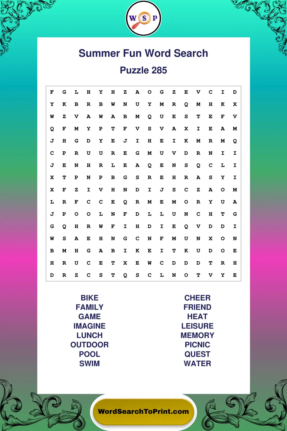 Summer Fun Word Search Puzzle 285