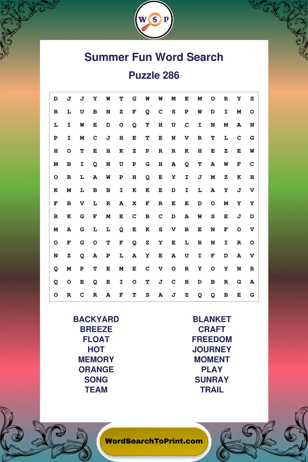 Summer Fun Word Search Puzzle 286