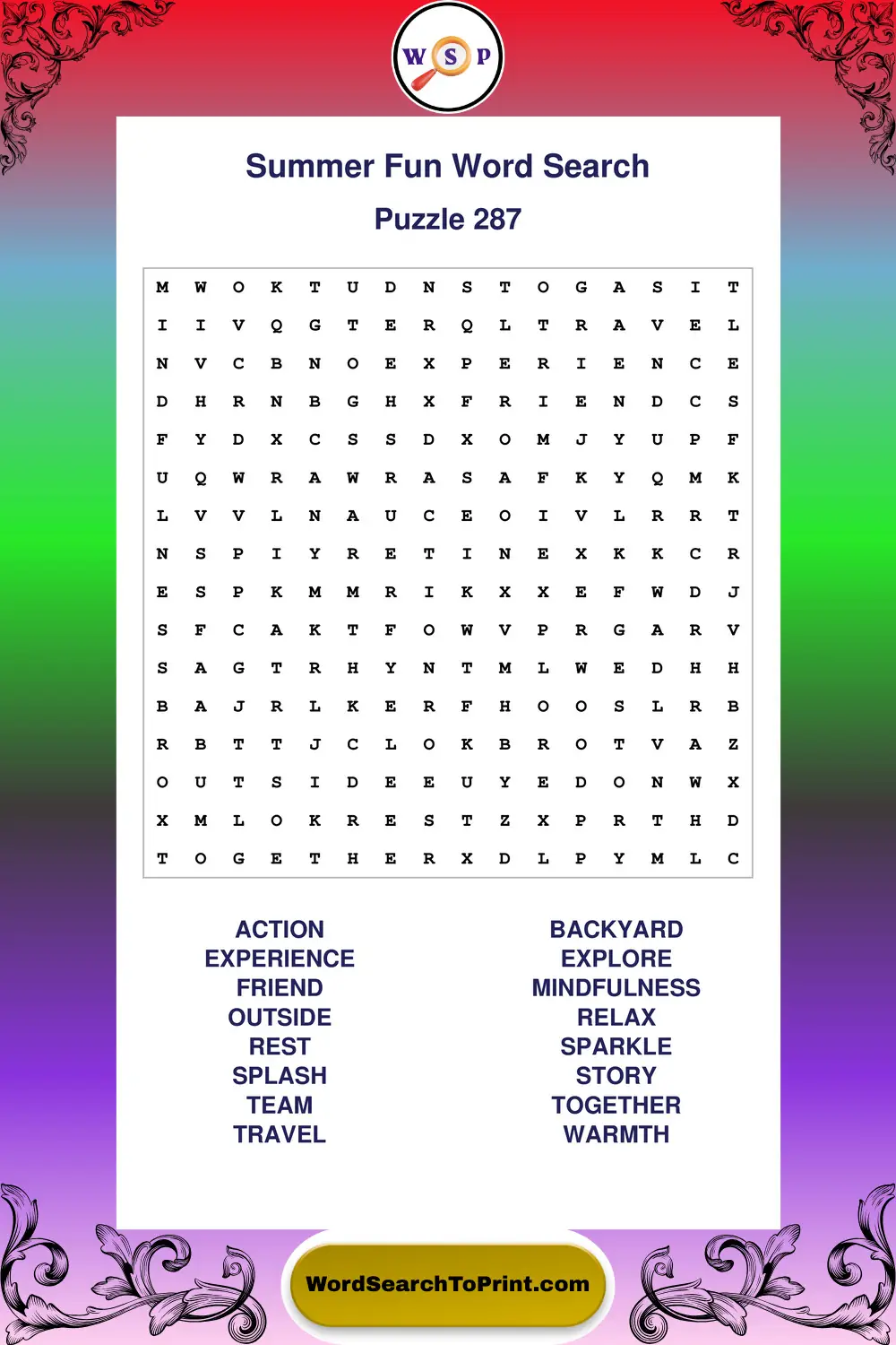 Summer Fun Word Search Puzzle 287
