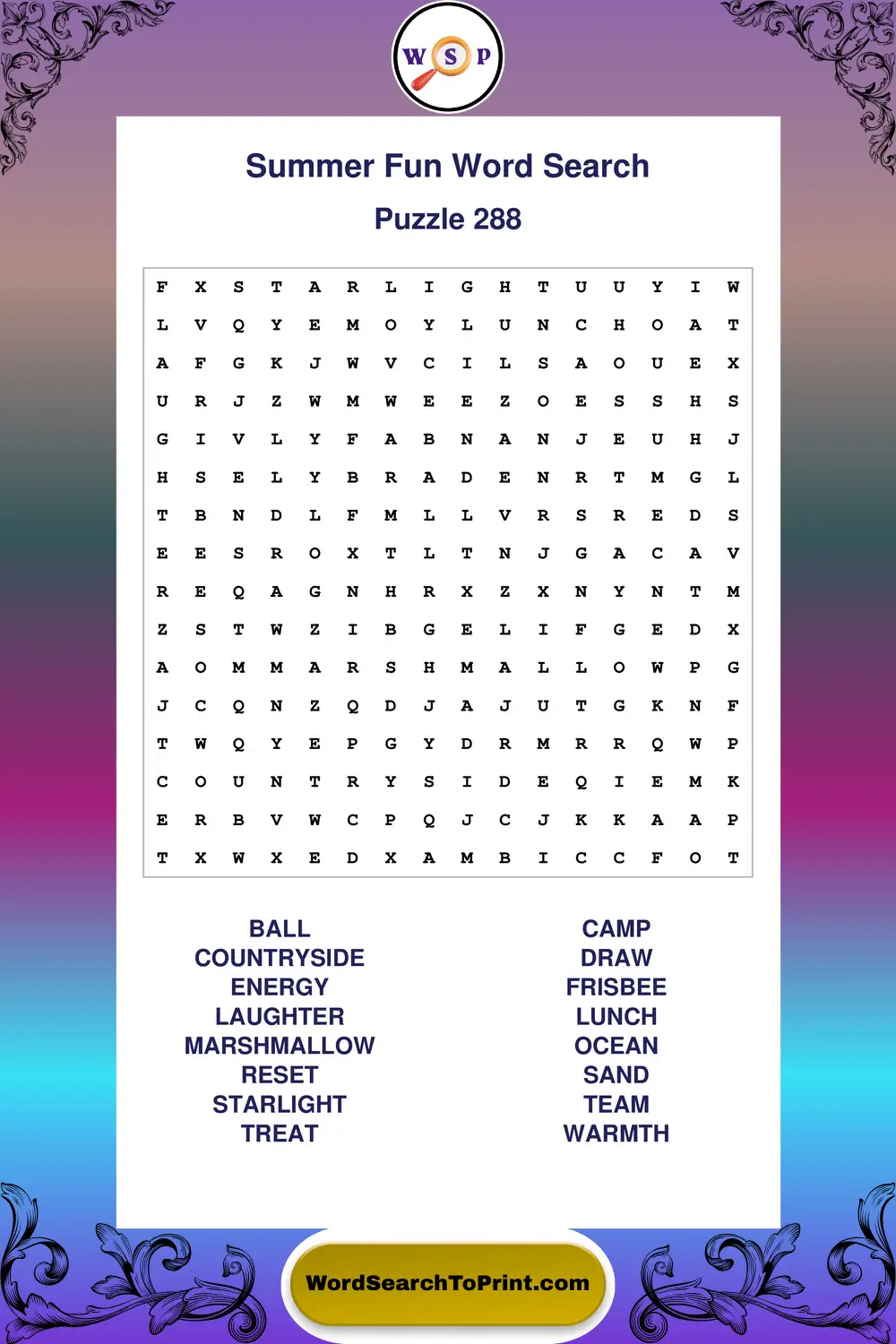 Summer Fun Word Search Puzzle 288