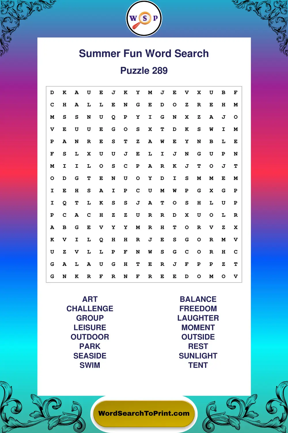Summer Fun Word Search Puzzle 289