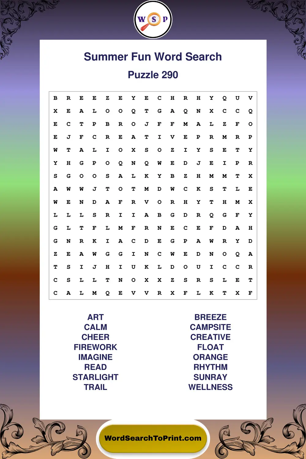 Summer Fun Word Search Puzzle 290