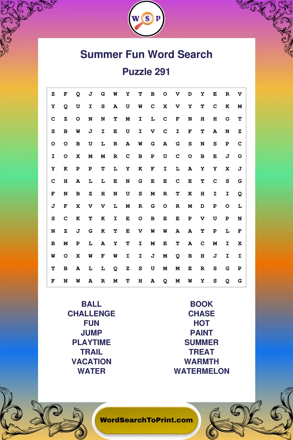 Summer Fun Word Search Puzzle 291