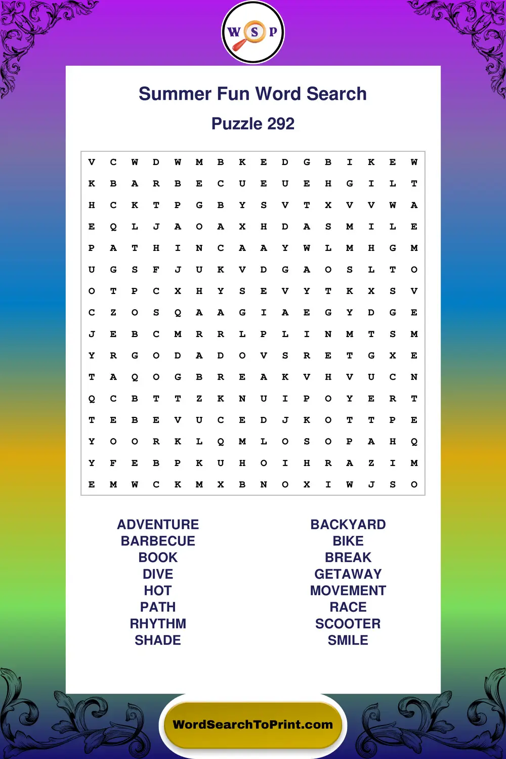 Summer Fun Word Search Puzzle 292