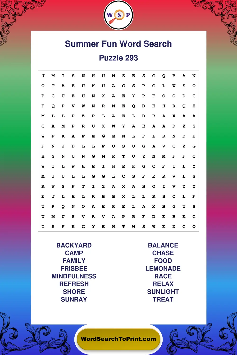 Summer Fun Word Search Puzzle 293